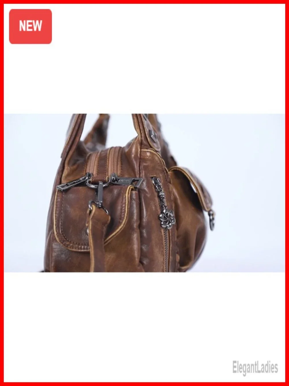 Vegan Leather Hobo Shoulder Bag Multi Pocket Crossbody Purse